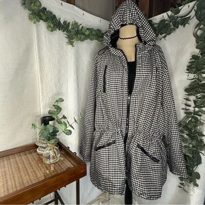 Woman Within Women's Black and White Gingham Full Length Windbreaker 34/36 4X